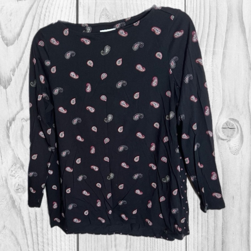 J.Jill Womens Paisley Y2K Fairy Grunge Whimsigoth Top Black Preppy 3/4 sleeve M